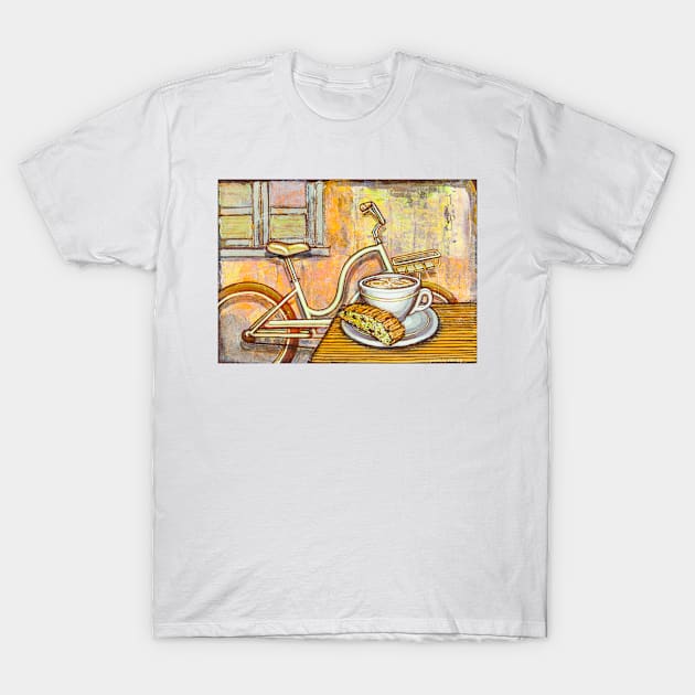 Cream Electra Town bicycle with cappuccino and biscotti T-Shirt by markhowardjones